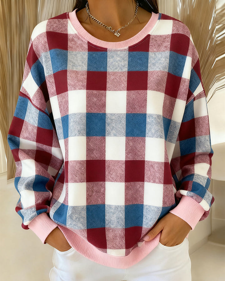 SERAPHINA – PLAID CREWNECK SWEATSHIRT