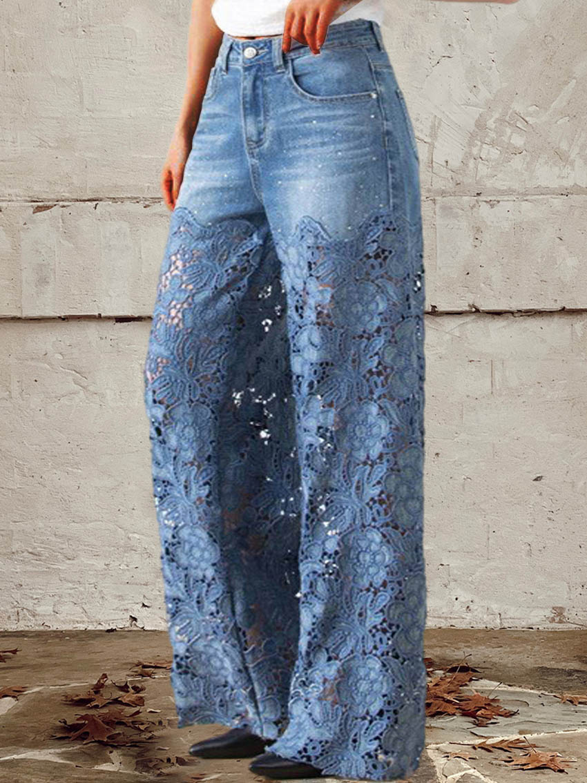 JULIANA – LACE ACCENT WIDE-LEG JEANS